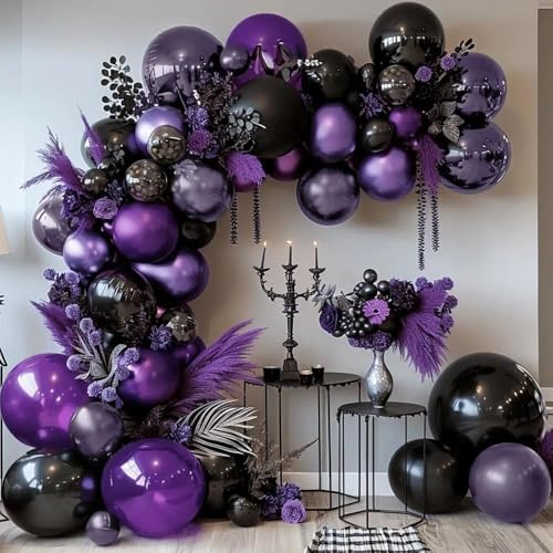 Black and Purple Balloon Garland Kit for Halloween, Vampire, Gothic Parties - Dark Purple & Black