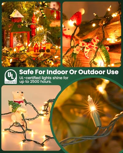 Minetom Clear Christmas String Lights 3 Pack 20 Feet 100 LED Warm White - Indoor Outdoor Decor