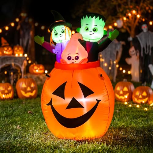 5ft Halloween Pumpkin and Ghosts Inflatable Decoration - Pumpkin Three Ghosts