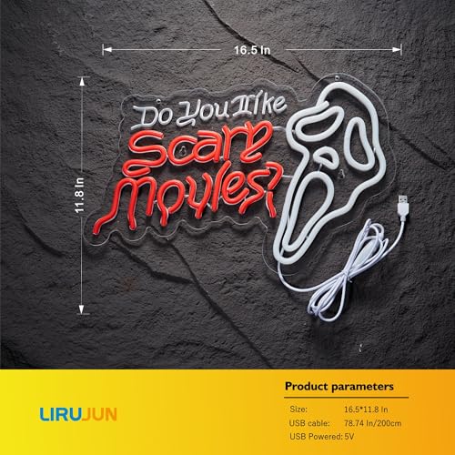 Do You Like Scary Movies Neon Sign - White Read Movie Wall Decor, Horror Theme