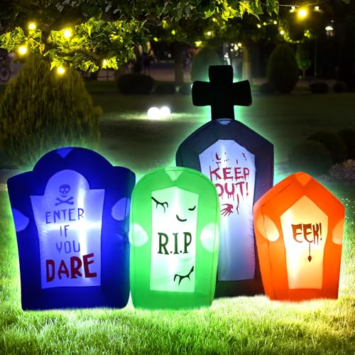 6FT Inflatable Tombstones Set with LED Lights Halloween Decor - VIKIMORA