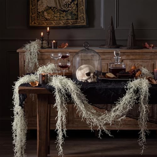 Halloween Moss Garland Set - Spooky White Old Man's Beard Decor for Haunted Scenes - 4 Pieces 2.9ft