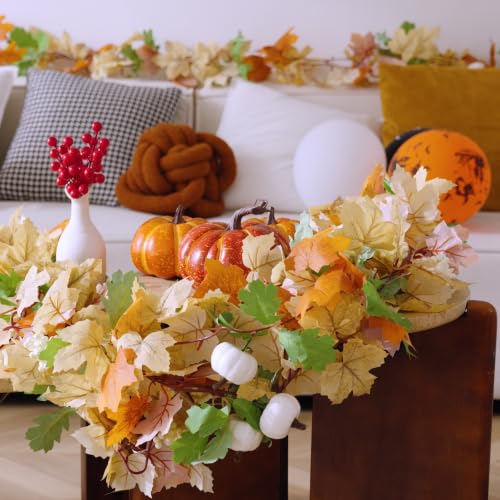 Fall Leaf Garland with Lights 23.6Ft Autumn Decorations for Thanksgiving Halloween