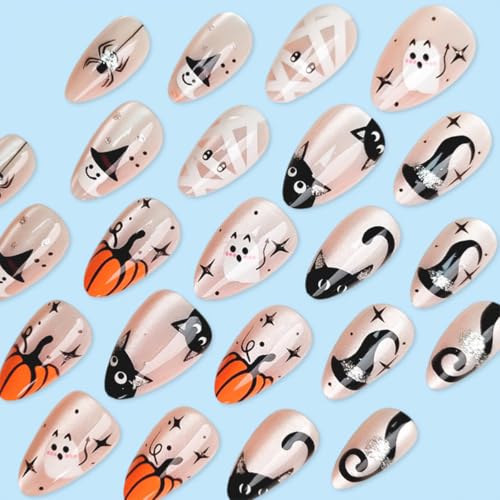 Halloween Press On Nails Short Almond Glitter Design - Style 17, 30PCS