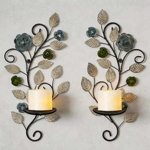 Antique Color Metal Wall Candle Sconce Holders Set of 2 Farmhouse Decor