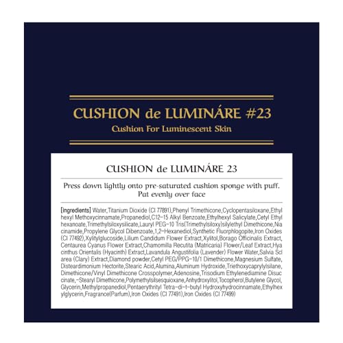 [CHALLANS de PARIS] CUSHION de LUMINÁRE EX – 23 Medium Beige | Radiant Glow Cushion Foundation, Full Coverage, Long-Lasting Wear, Premium Formula, Smooth & Luminous Finish, 0.53 oz
