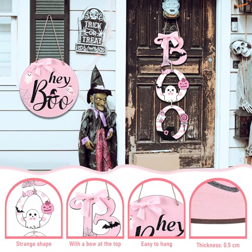Halloween Pink Boo Door Sign & Wreath Set Wooden Halloween Decorations