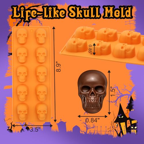 Halloween Skull Chocolate Molds - 3 Pack, 30 Cavities, Food-Grade Silicone, Skull Variation