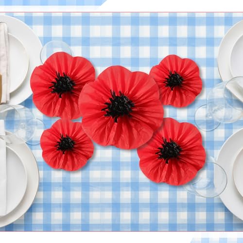 Halloween Party Decor Set with Tablecloth & Artificial Poppy Flowers - Variation 1