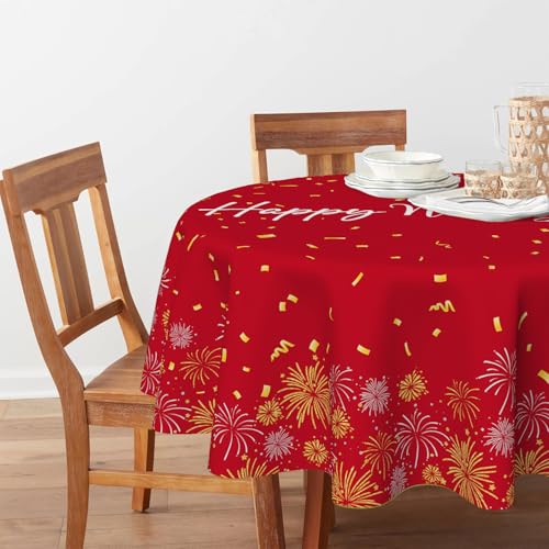 70-Inch Round Chinese New Year Tablecloth Red and Gold 2026 Celebration Decor