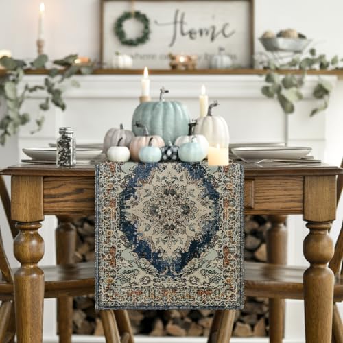 Black Boho Table Runner 13x72 Inch - Farmhouse Rustic Fall Kitchen Decor - Gray Variation