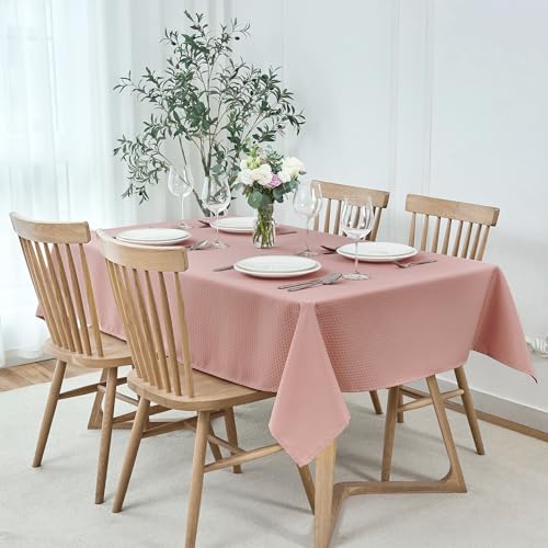 Maxmill Rectangle Waterproof Spillproof Weaved Pattern Tablecloth 70x52 Inch Pale Blush