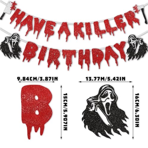 Killer Themed Halloween Birthday Banner with Glitter Spooky Decor