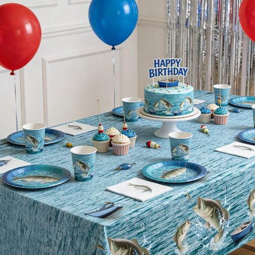 Fish Tablecloths 4 Pack - Fishing Birthday Party Decorations, 54x108 Inches - Fish Variation