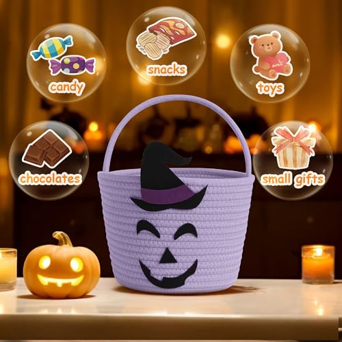 Purple Halloween Woven Cotton Rope Candy Basket for Kids & Adults