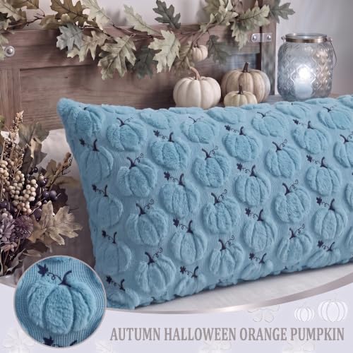 Fall Blue Pumpkin Body Pillow Cover 20x54 Inches with Zipper