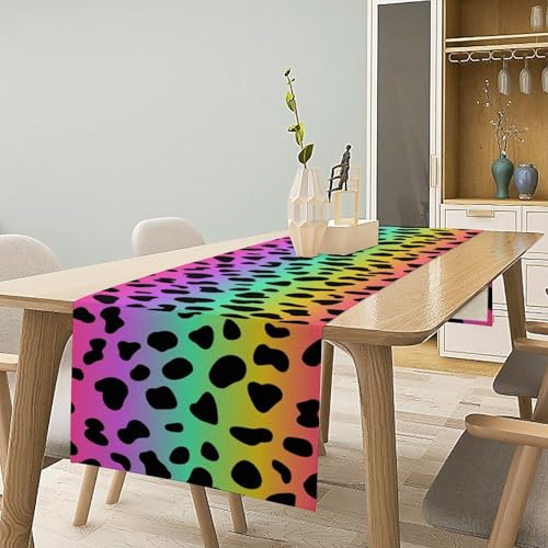 Rainbow Leopard Print Table Runner 13x120 Inches for Dining & Party Decor - Brown Variation