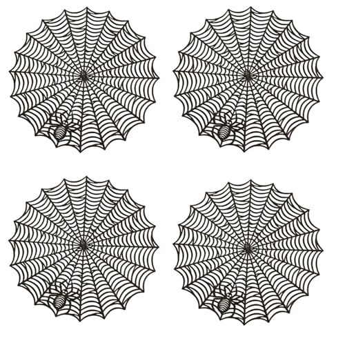 Halloween Spider Web Placemats Set of 4 - Black Non-Slip Heat Insulation Table Mats