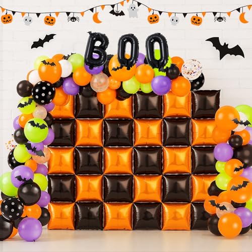 Halloween Balloon Wall Decor Kit - Black and Orange Foil & Latex Balloons, Bat Stickers &