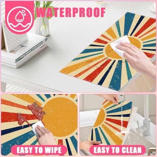 Boho Sun Placemats Set of 6 - Rainbow Linen Table Mats for Summer & Spring