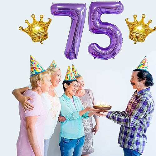 75 Number Foil Balloons with Crown for Birthday & Anniversary Decor - 40 Inch Jumbo