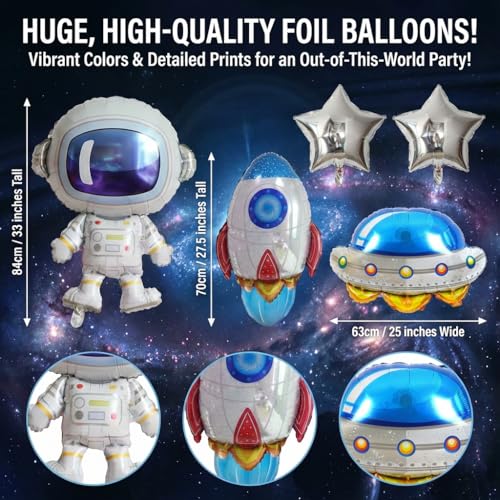Space Themed Party Decorations Set with Balloons, Banners & Cake Toppers