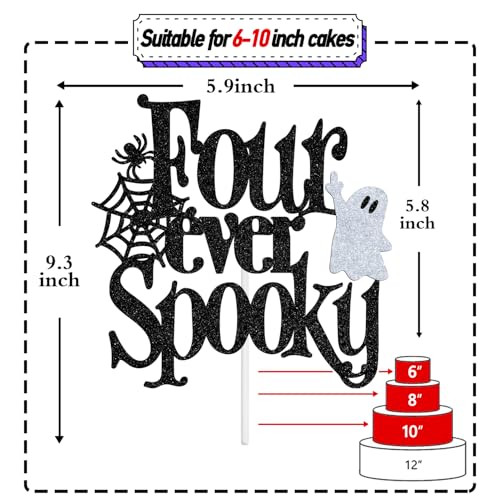 Halloween 4th Birthday Cake Topper Bat Ghost Spooky Party Decor - 5.9"