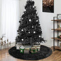 Black Christmas Tree Skirt 48 Inch Fluffy Faux Fur Halloween Holiday Decor