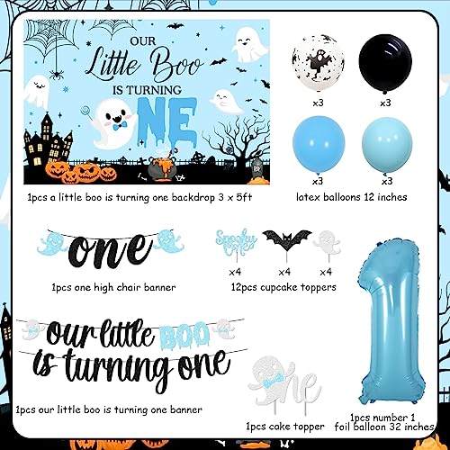 Halloween 1st Birthday Party Decorations for Boys - Ghost, Banner, Balloons & Cake Toppers