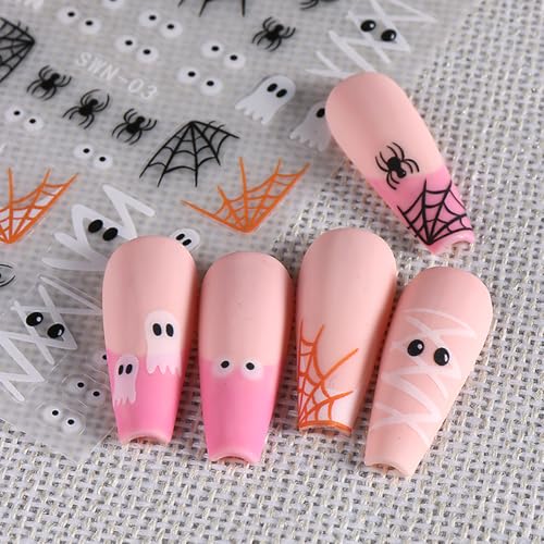 Halloween Nail Art Stickers Decals 3D Ghost Spider Web Pumpkin - Style6