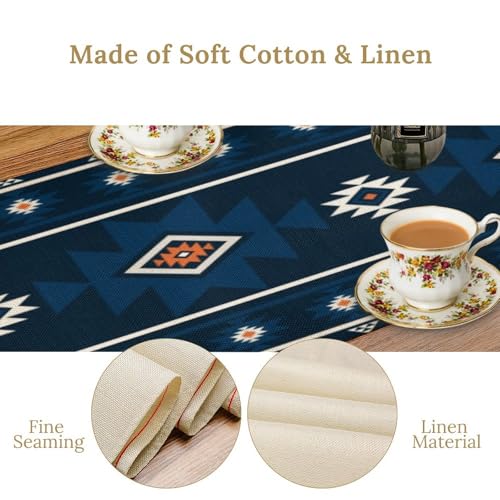 13x36in Dark Blue Boho Tribal Table Runner - Native American Ethnic Decor