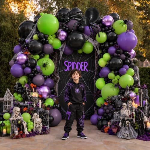Black Purple Green Balloon Arch Kit for Halloween and Parties - Double Stuffed Latex Balloons