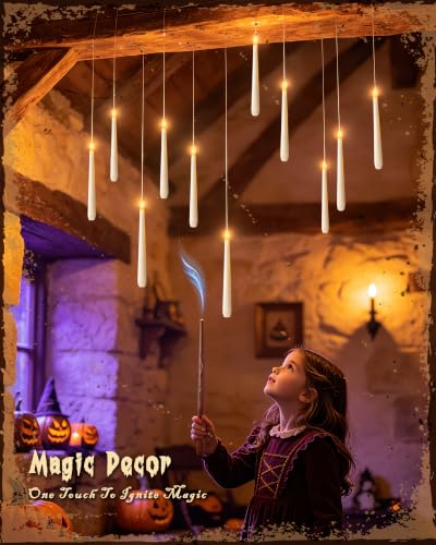 White 20PCS Flameless Floating Candles with Wand Remote - Halloween Indoor Ceiling Decor