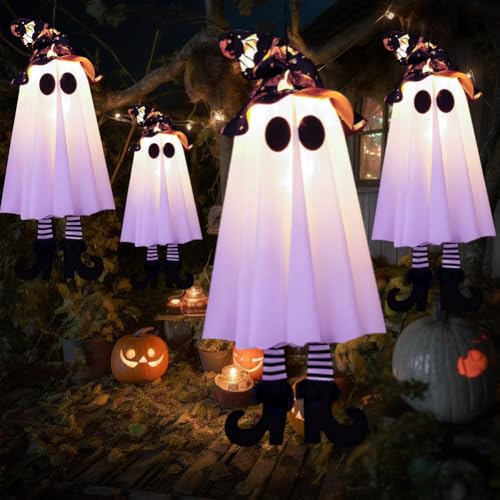 Halloween Spooky Ghost Light-Up Hanging Ornament Set - Black Hat Variation