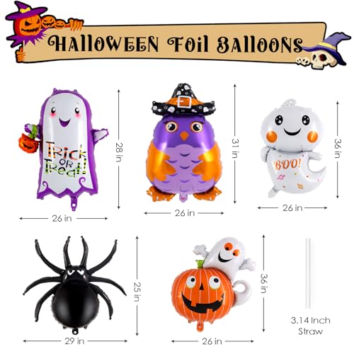 Halloween Foil Balloon Set - Ghost Pumpkin Witch Bat Monster 10 Pcs Party Decorations