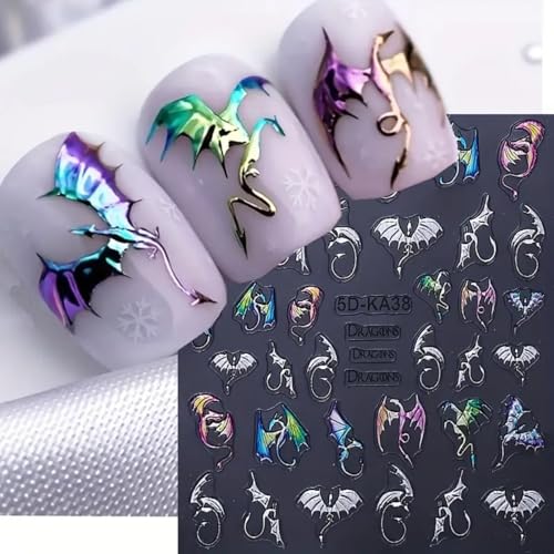 Halloween Bat Nail Art Stickers - 2 Sheets Colorful 5D Embossed Decals for Manicure