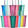 Reusable 24oz Plastic Tumblers with Lids & Straws - Glitter 15 Pack - Party & Travel Drinkware