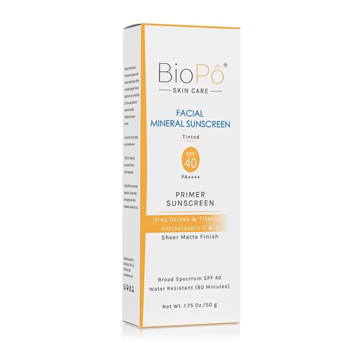 BioPo Tinted Mineral Sunscreen for Face SPF 40 – Lightweight Matte Formula with Zinc Oxide & Titanium Dioxide – Lightweight Matte Finish, Sheer Tint, Non-Greasy Texture, 1.75 oz