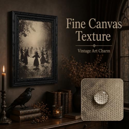Halloween Witches Gathering Canvas Wall Art - Framed Gothic Forest Scene, 16x12 Inches - Witch B Variation