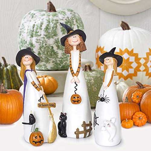 Halloween Witches Set with Black Crow Pumpkin and Cat Decorations - Fall Home Decor