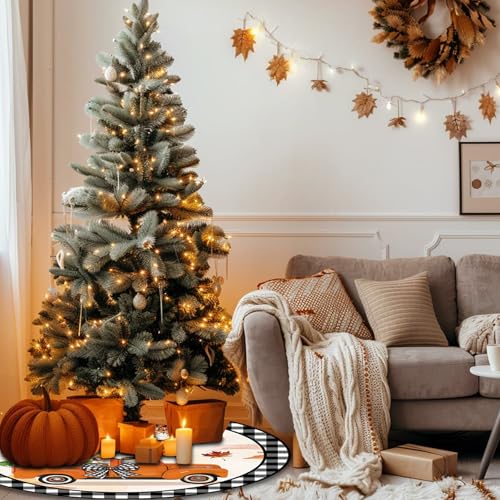 Autumn Halloween Reversible Tree Skirt 60 Inch - Fall and Pumpkin Ghost Design