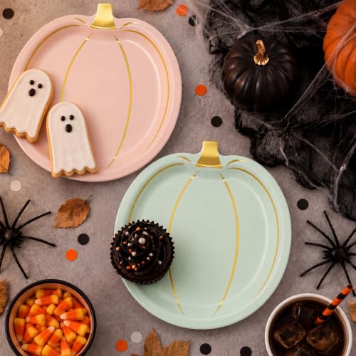 Pastel Pumpkin Disposable Plates for Halloween Fall Thanksgiving Party - 60 Pack, 9 Inch