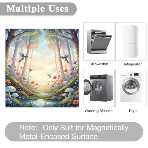 Spring Forest Floral Dishwasher Magnet Cover - Colorful Fridge Panel Decal, Trimmable 26x23 Inch, Bird & Flower Design