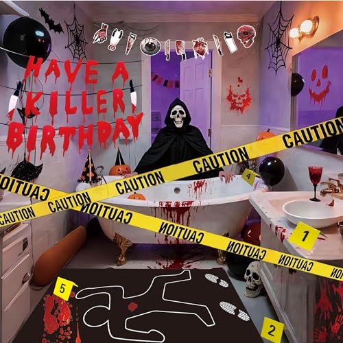 Red Murder Mystery Party Decorations Kit - Crime Scene & Body Silhouette
