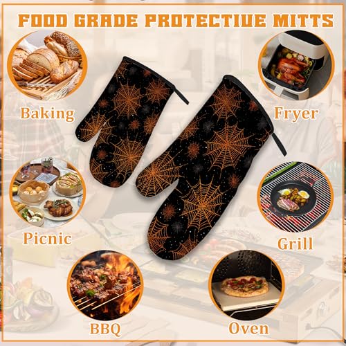 Halloween Spider Web Oven Mitts and Pot Holders Set - Heat Resistant Kitchen Decor, 4 Piece Halloween Kitchen Accessories