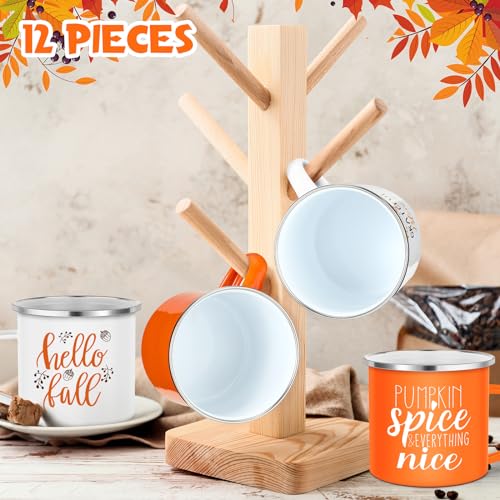 12 pcs Fall Enamel Coffee Mugs Set - Thanksgiving Pumpkin Spice Camping Cups