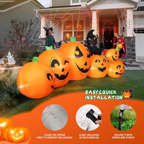 10FT Halloween Inflatable Pumpkin Patch with Black Cat & Built-in LED Lights - Outdoor Yard Decor