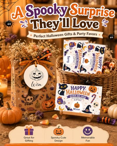 Halloween Scratch Off Cards - Pumpkin Ghost Theme, Black Cat Variation, 50 Pack