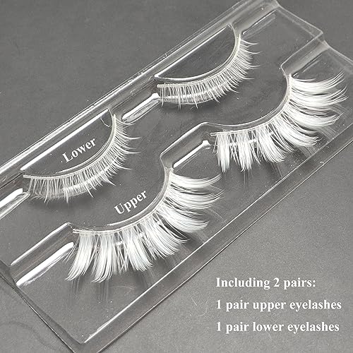 White Reusable False Eyelashes Anime Eye Makeup Accessory - 2 Pairs