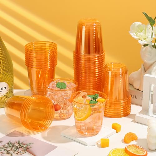 Orange Disposable Plastic Party Cups 12oz Pack of 50 for Halloween & Fall Events - U-Shaped Design